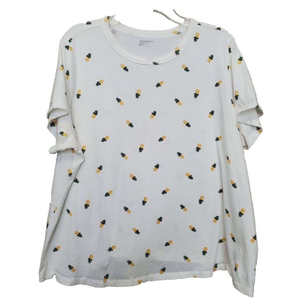 Old Navy EveryWear White Pineapple Print Cotton Short Slv Jersey Knit T-Shirt 2X